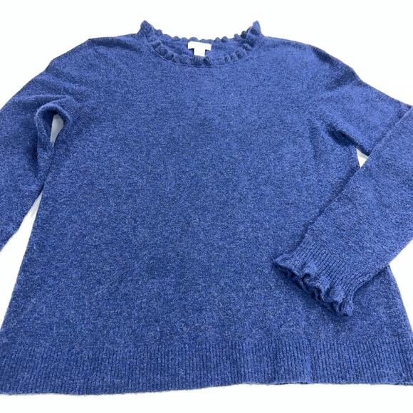 Sundance Blue Ruffle Collar & Sleeve Crew Neck Long Sleeve Sweater Size M - Picture 10 of 10